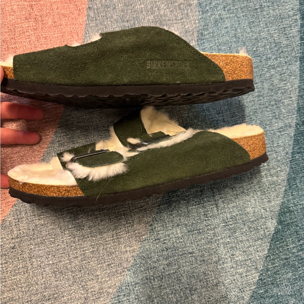 Birkenstock Arizona Shearling Suede Leather Mountain View Green Sandals EU39 - Picture 7 of 9
